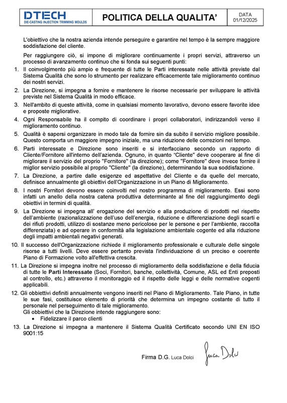 Dtech srl politica qualita 2025