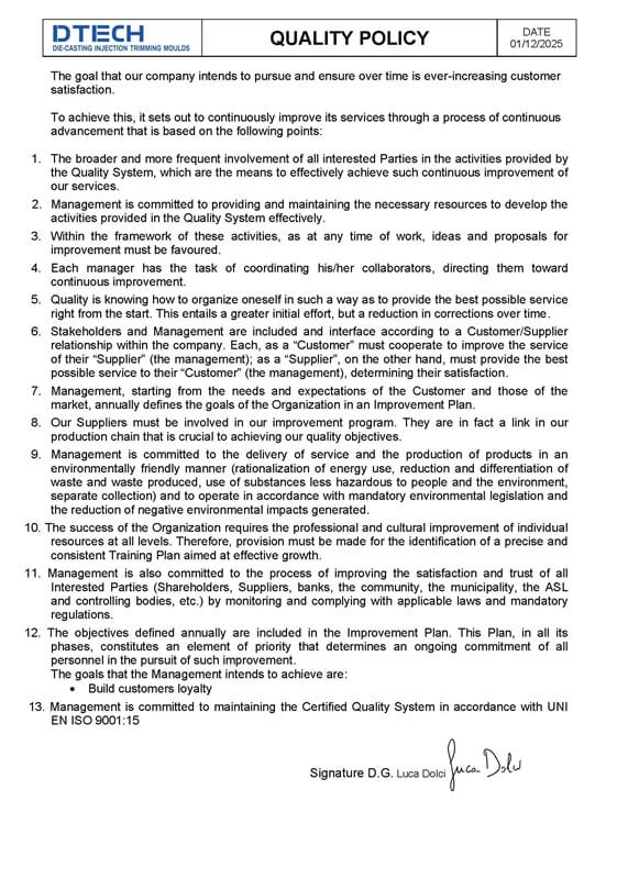DTECH S.r.l. – Quality Policy 2025 Dtech srl quality policy 2025